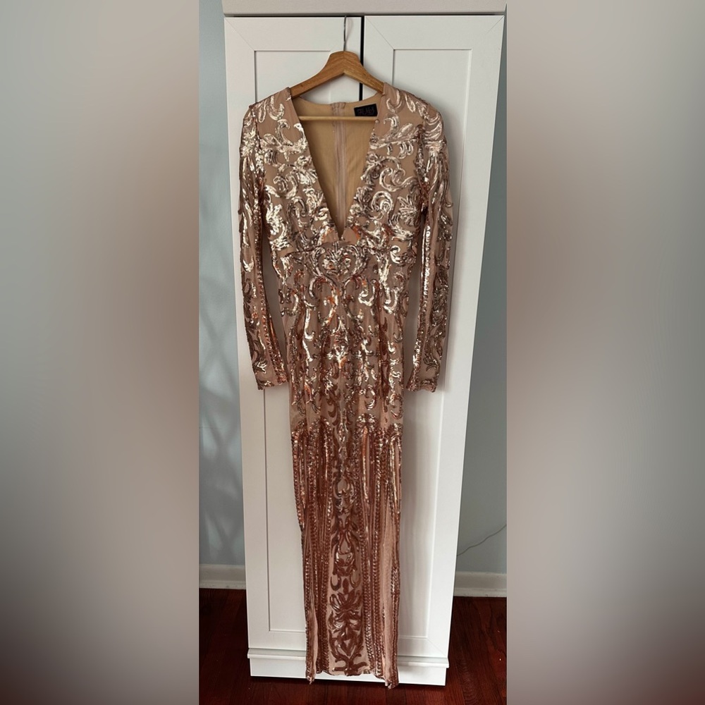 Bellydance Rose Gold Sequin Long Sleeve Dress